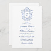 Invitation Elégant bleu Dusty Jardin Français Mariage Floral (Devant / Derrière)