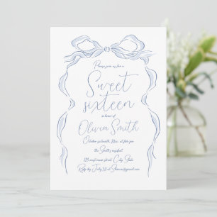 Invitation Elégant bleu Dusty main tiré Sweet sixteen Bow