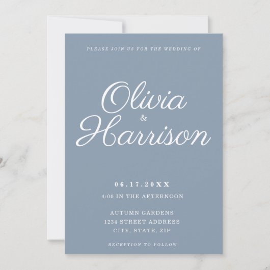 Invitation Elégant bleu Dusty tout en un Mariage (Devant)