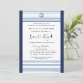 Invitation Élégant bleu et blanc rayé Tallit Bar Mitzvah (Debout devant)