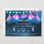 Invitation Elégant bleu et mauve sirène Baubles Anniversaire (Devant)