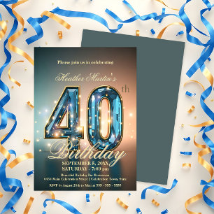 Invitation Elégant Bleu et Or 40e anniversaire Célébration