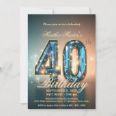 Invitation Elégant Bleu et Or 40e anniversaire Célébration (Devant)