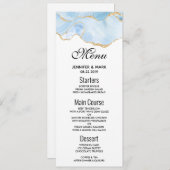 Invitation Elégant Bleu et Or Agate Bordure Mariage Menu (Devant / Derrière)
