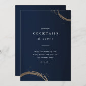 Invitation Elégant Bleu et Or Happy Hour (Devant / Derrière)