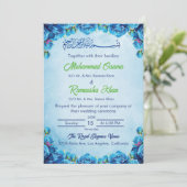 Invitation Élégant bleu et vert Floral Mariage islamique (Debout devant)