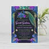 Invitation Élégant bleu et violet rose pochoir à fleurs doux (Debout devant)