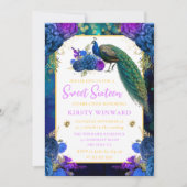 Invitation Élégant bleu et violet rose pochoir à fleurs doux  (Devant)