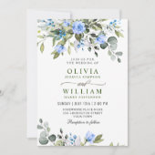 Invitation Elégant bleu Eucalyptus Rose Mariage vert (Devant)