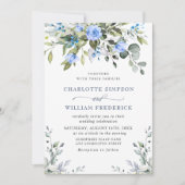 Invitation Elégant bleu Eucalyptus Rose Mariage vert (Devant)