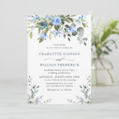 Invitation Elégant bleu Eucalyptus Rose Mariage vert (Debout devant)