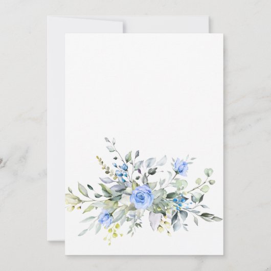 Invitation Elégant bleu Eucalyptus Rose Mariage vert (Dos)