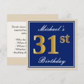 Invitation Elégant, Bleu, Faux Gold 31e anniversaire + Nom (Devant / Derrière)