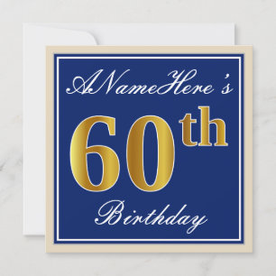 Invitation Elégant, Bleu, Faux Or 60ème Anniversaire + Nom