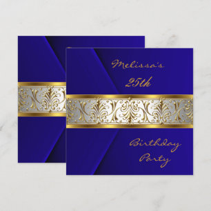 Invitation Elégant Bleu faux Velvet or Trim 25e