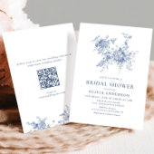 Invitation Elégant bleu FÊTE DES MARIÉES jardin français code