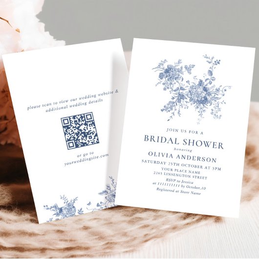 Invitation Elégant bleu FÊTE DES MARIÉES jardin français code