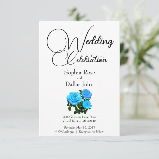 Invitation élégant bleu fleuri rose bleu (Debout devant)