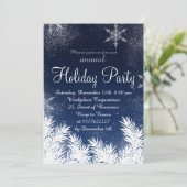 Invitation Élégant bleu flocon de neige vacances d'hiver entr (Debout devant)