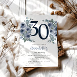 Invitation Elégant bleu floral 30e anniversaire<br><div class="desc">Plongez dans le monde de l'élégance festive avec notre toute nouvelle gamme d'invitations d'anniversaire pour adultes. Aménagés dans un nouveau bar pour le raffinement, ces invitations sont décorés de fleurs d'aquarelle exquises dans une riche palette de bleus et de verts. Ces modèles invitations, modernes mais intemporels, vont transformer votre soirée...</div>