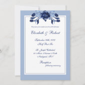 Invitation Élégant bleu Floral Chic Script Mariage (Devant)