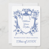 Invitation Elégant bleu floral Coquette Graduation Photo (Devant)