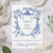 Invitation Elégant bleu floral Coquette Graduation Photo