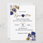 Invitation Elégant bleu floral et Mariage d'aquarelle Brown (Devant)