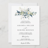 Invitation Élégant bleu floral et Mariage d'Eucalyptus (Devant)