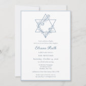 Invitation Elégant bleu floral juif Star Chic Bat mitzvah (Devant)