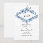 Invitation Elégant bleu Floral Love Mariage d'aquarelle (Devant / Derrière)