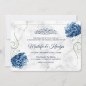 Invitation Elégant bleu floral marbre musulman Mariage musulm (Devant)