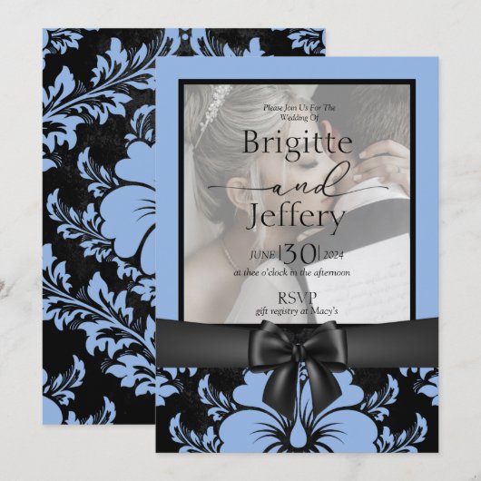 Invitation Élégant bleu floral mariage à sauver la date (Devant / Derrière)