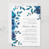 Invitation Elégant bleu floral photo Quinceañera (Devant)