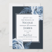 Invitation Elégant bleu Floral Roses Shabby Chic Mariage (Devant)