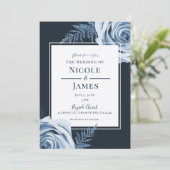 Invitation Elégant bleu Floral Roses Shabby Chic Mariage (Debout devant)