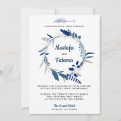 Invitation Élégant bleu Floral Wreath Mariage islamique (Devant)