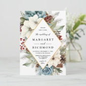 Invitation Elégant bleu foncé moderne Noël Floral hiver (Debout devant)