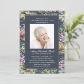 Invitation Elégant bleu foncé Nénuphar photo funérailles (Debout devant)