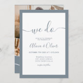 Invitation Élégant bleu foncé script photo initiales mariage (Devant / Derrière)