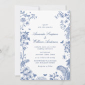 Invitation Elégant bleu Français Garden Mariage Photo Code QR (Devant)