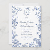 Invitation Elégant bleu Français Garden Mariage Photo Code QR (Devant)