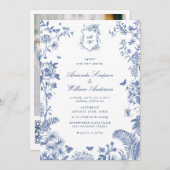 Invitation Elégant bleu Français Garden Mariage Photo Code QR (Devant / Derrière)