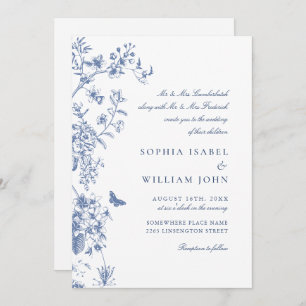 Invitation Elégant bleu Français Garden Wedding Code QR