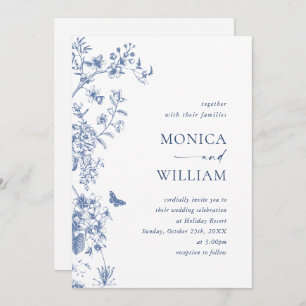 Invitation Elégant bleu Français Garden Wedding Code QR