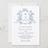 Invitation Elégant bleu Français Garden Wedding Code QR (Devant)