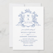 Invitation Elégant bleu Français Garden Wedding Code QR (Devant)