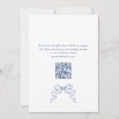 Invitation Elégant bleu Français Garden Wedding Code QR (Dos)