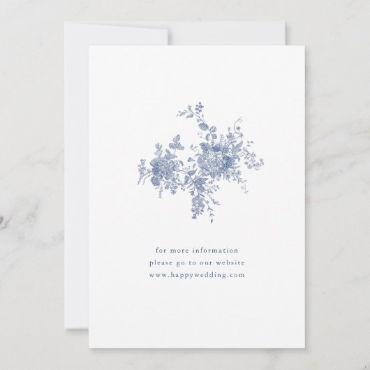 Invitation Elégant Bleu Français Jardin Répétition Dîner (Dos)