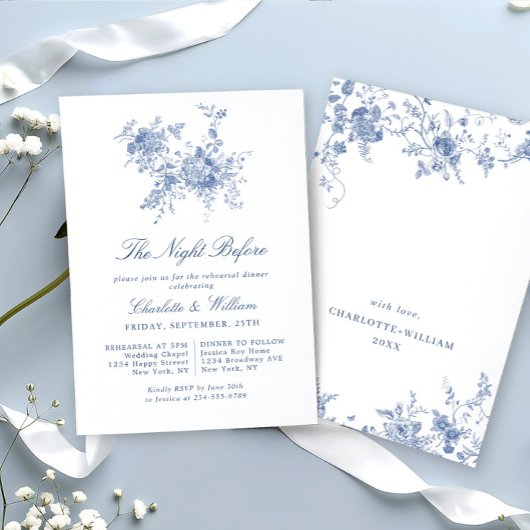 Invitation Elégant Bleu Français Jardin Répétition Dîner